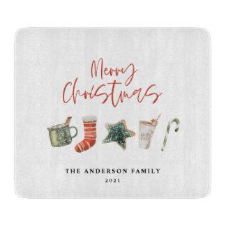 Planche À Découper Aquarelle sucre de canne de boissons de Noël