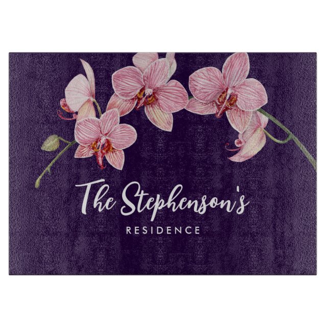 Planche À Découper Aquarelle teinte rose Orchidées Peinture (Devant)