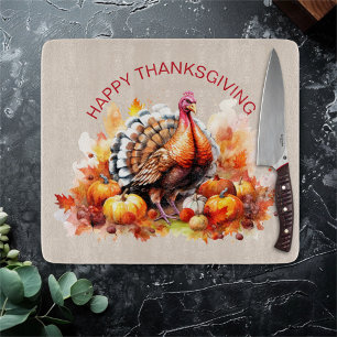 Planche À Découper Aquarelle Thanksgiving Turquie et Citrouilles