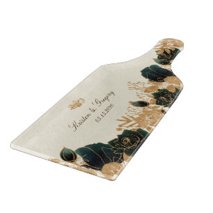 Planche À Découper Aquarelle Vert or Roses mariage élégant
