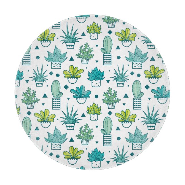 Planche À Découper Aquarelle verte et bleue Motif succulent (Devant)
