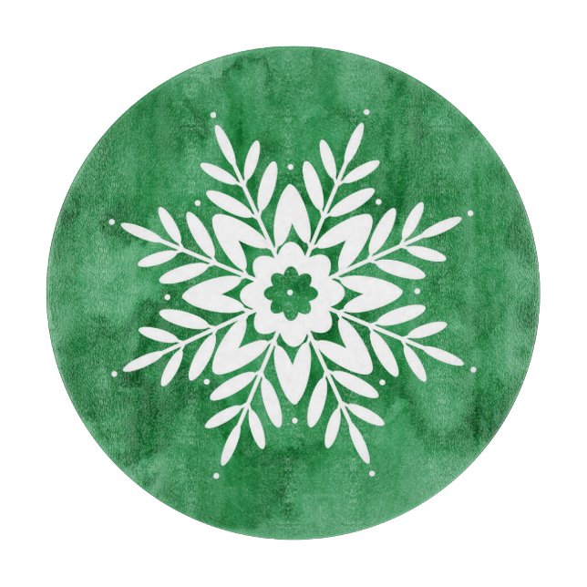 Planche À Découper Aquarelle verte Flocon de neige Abstrait (Devant)