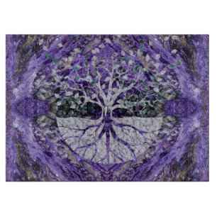 Planche À Découper Arbre de la vie argenté Yggdrasil sur l'améthyste