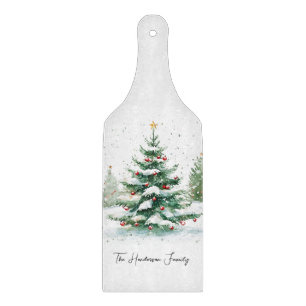 Planche À Découper Arbre de Noël à l'aquarelle avec écriture simple