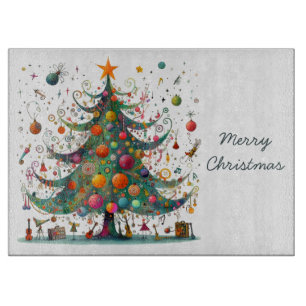 Planche À Découper Arbre de Noël Whimsical, Couleurs Lumineuses,