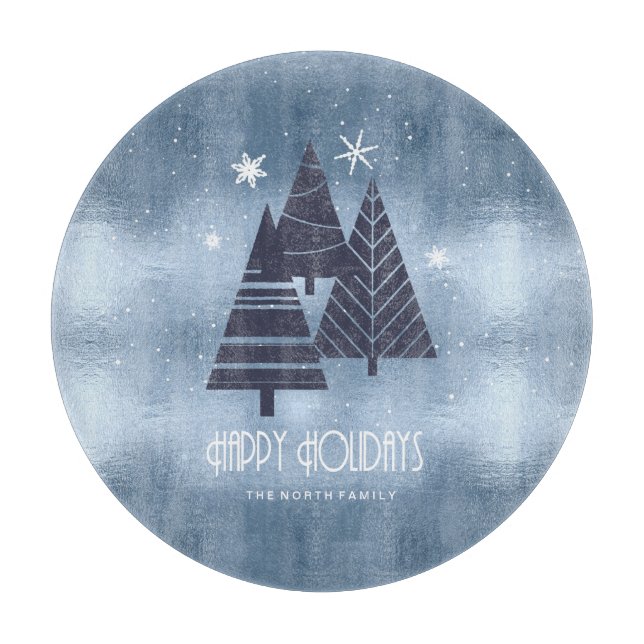 Planche À Découper Arbres de Noël et flocons de neige Blue ID863 (Devant)