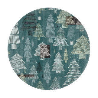 Planche À Découper Arbres d'hiver, motif vintage de Noël.