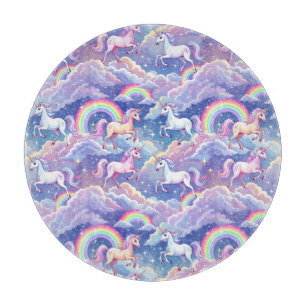 Planche À Découper Arc-en-ciel scintillant et licornes sur des nuages