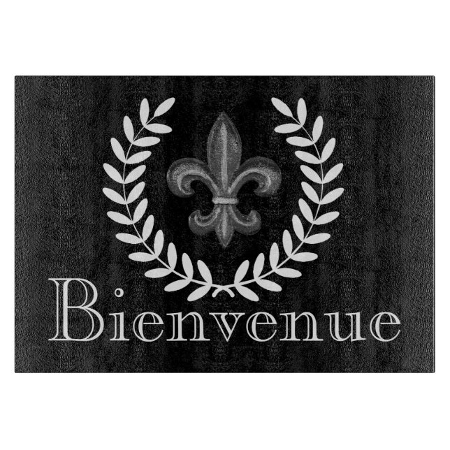 Planche À Découper Argent français Fleur de Lis & Laurels Nom de fami (Devant)