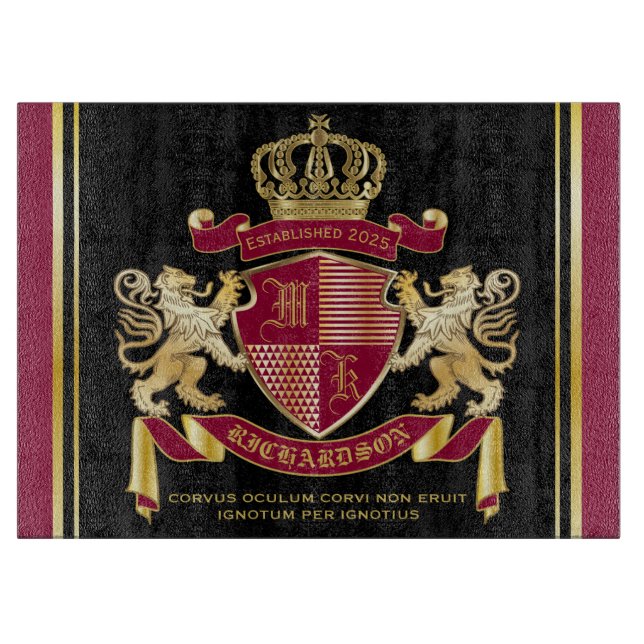 Planche À Découper Armoiries de Monogramme Emblème de couronne de lio (Devant)