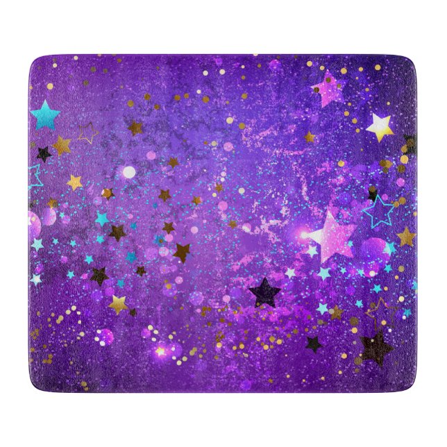 Planche À Découper Arrière - plan de feuille violet avec étoiles (Devant)