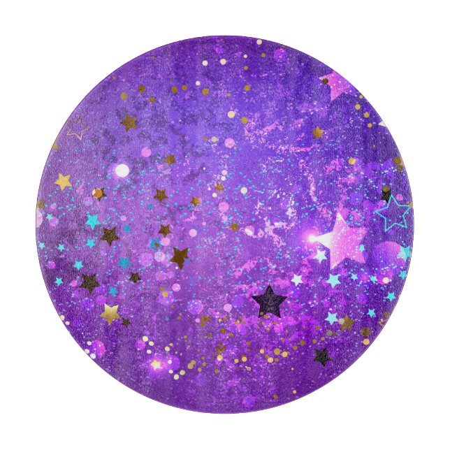 Planche À Découper Arrière - plan de feuille violet avec étoiles (Devant)