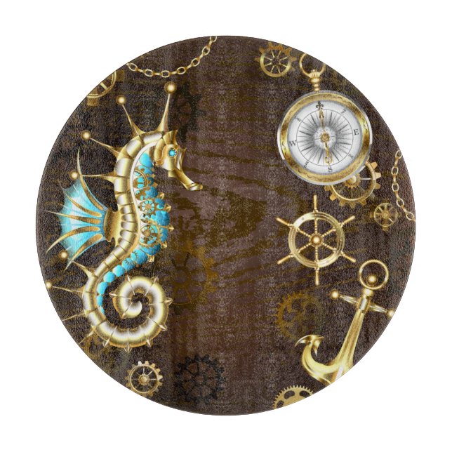 Planche À Découper Arrière - plan en bois avec cheval de mer mécaniqu (Devant)