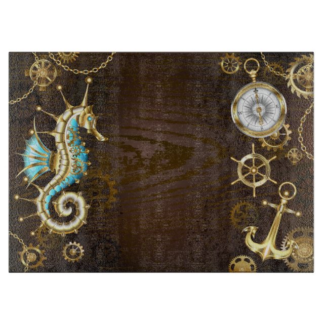 Planche À Découper Arrière - plan en bois avec cheval de mer mécaniqu (Devant)
