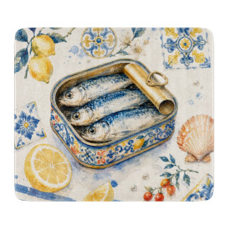 Planche À Découper Art d'aquarelle de sardine sicilienne