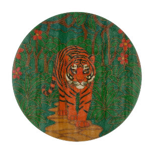Planche À Découper Art de cloisonné Tigre sur le chemin de la jungle