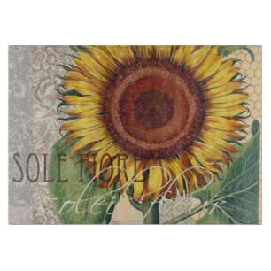 Planche À Découper Art de fleur de damas vintage tournesol
