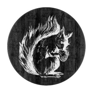 Planche À Découper Art de l'écureuil noir et blanc
