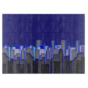 Planche À Découper Art de paysage urbain bleu abstrait