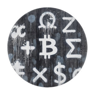 Planche À Découper Art de rue sur la monnaie Bitcoin (Peinture noire