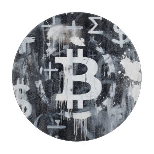 Planche À Découper Art de rue sur la monnaie Bitcoin (Peinture noire