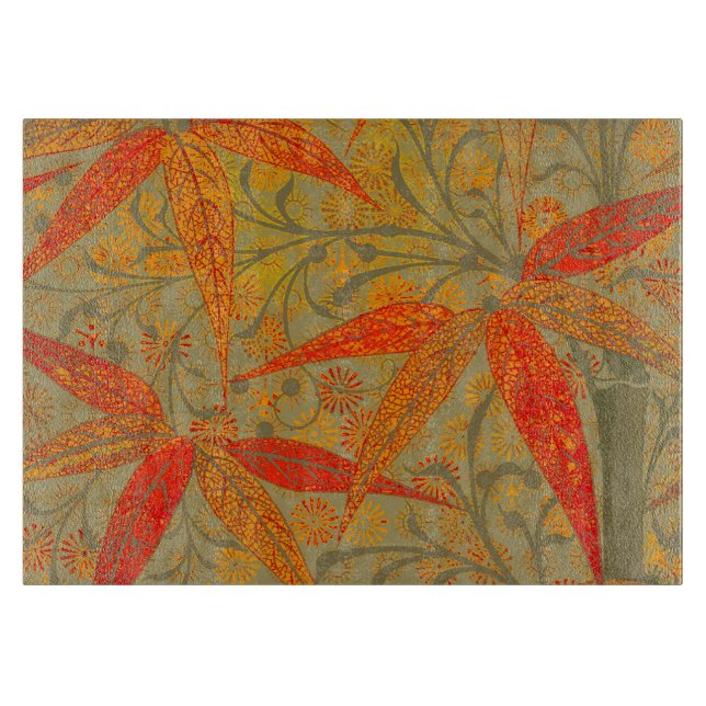 Planche À Découper Art en bambou terrestre Vintage Imprimer orange (Devant)