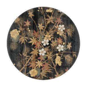 Planche À Découper Art floral automnal noir doré vintage japonais