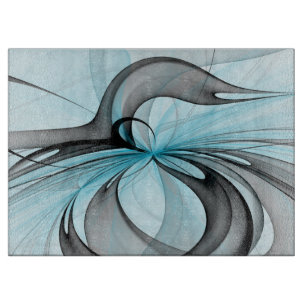 Planche À Découper Art fractal moderne gris anthracite abstrait bleu