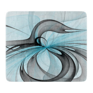 Planche À Découper Art fractal moderne gris anthracite abstrait bleu
