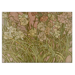 Planche À Découper Art Nouveau Alfonse Mucha fleurs d'oeillets floral