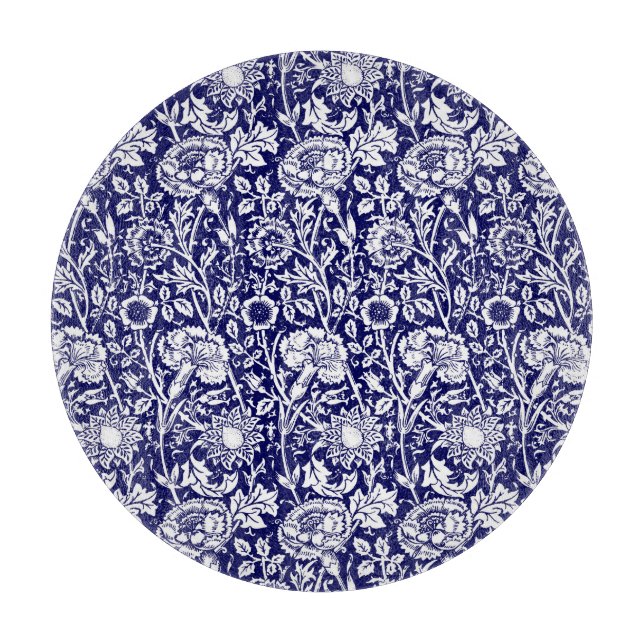 Planche À Découper Art Nouveau Carnation Damask, Navy et Blanc (Devant)