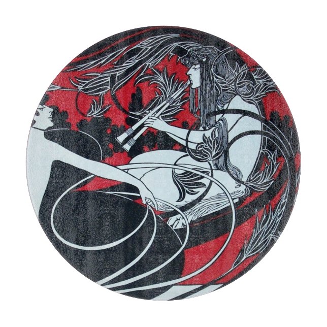 Planche À Découper ART NOUVEAU FAUN Rouge Bourgogne, Noir Blanc (Devant)