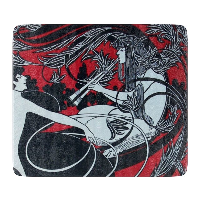 Planche À Découper ART NOUVEAU FAUN Rouge Bourgogne, Noir Blanc Coupe (Devant)