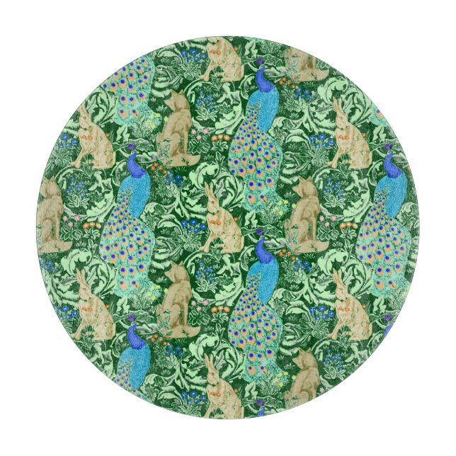 Planche À Découper Art Nouveau Peacock Print, Cobalt Blue & Green (Devant)