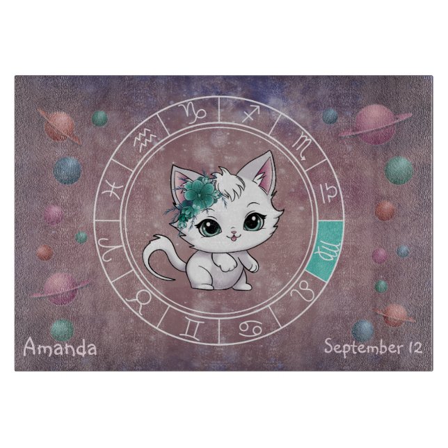 Planche À Découper Astrological Virgo Cute cat Zodiac Wheel Planet (Devant)