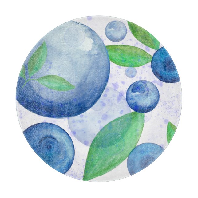 Planche À Découper Baies de fruits à l'aquarelle de bleuets (Devant)