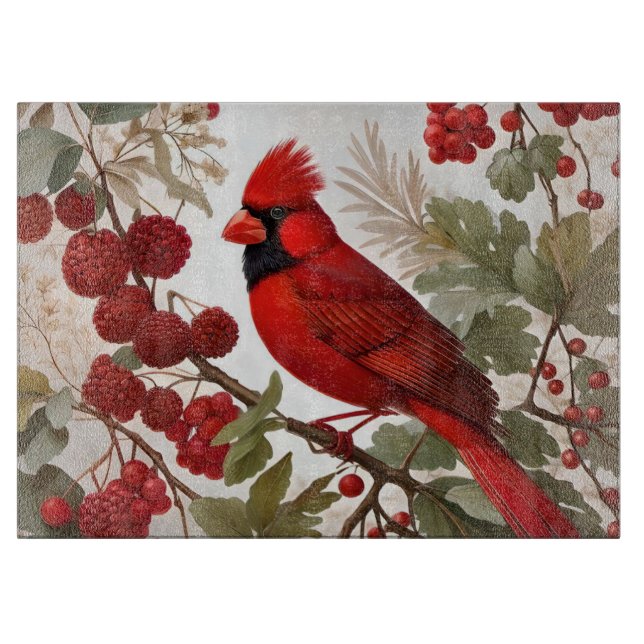 Planche À Découper Baies rouges d'oiseaux du Cardinal Nord (Devant)