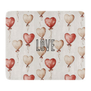 Planche À Découper Ballons Coeur Crème Rouge