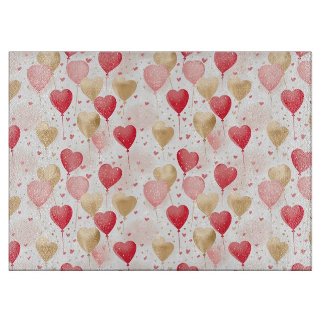 Planche À Découper Ballons de coeur rose et or de Valentine (Devant)