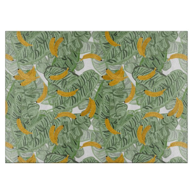 Planche À Découper Banane tropicale moderne Motif vert (Devant)