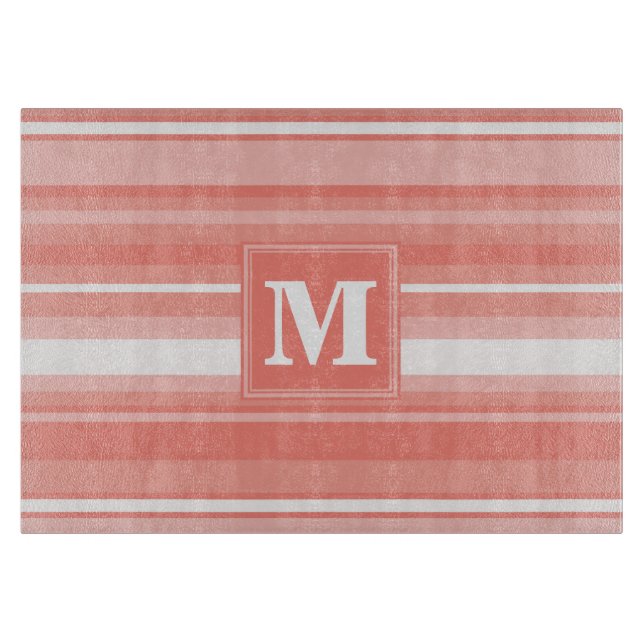 Planche À Découper Bandes de corail monogramme (Devant)
