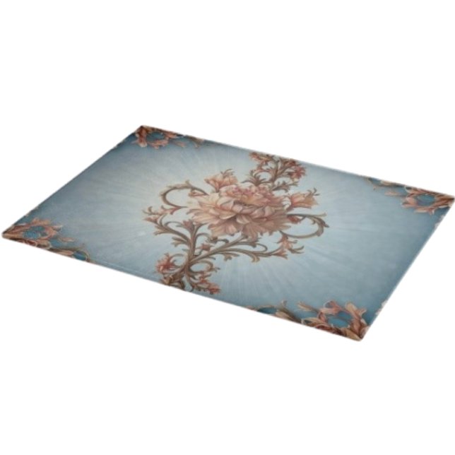 Planche à découper Baroque Rose (Glass Cutting Board – 5 different sizes. 100% food safe.  tempered glass Non-skid rubber feet. 
)