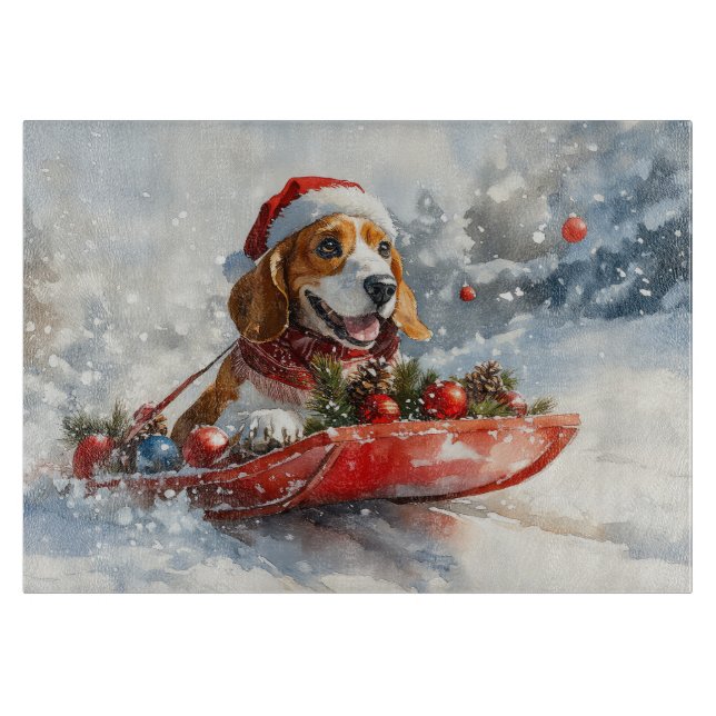 Planche À Découper Basset Hound Dog in Sledge Let it Neige Noël (Devant)