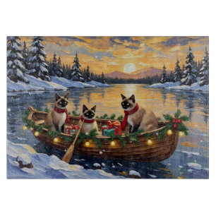Planche À Découper Bateau de Noël de chat siamois pour les fêtes