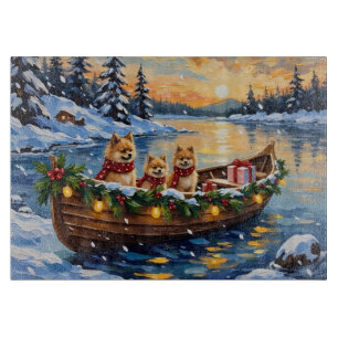 Planche À Découper Bateau de Noël du Pomeranian pour les Fêtes