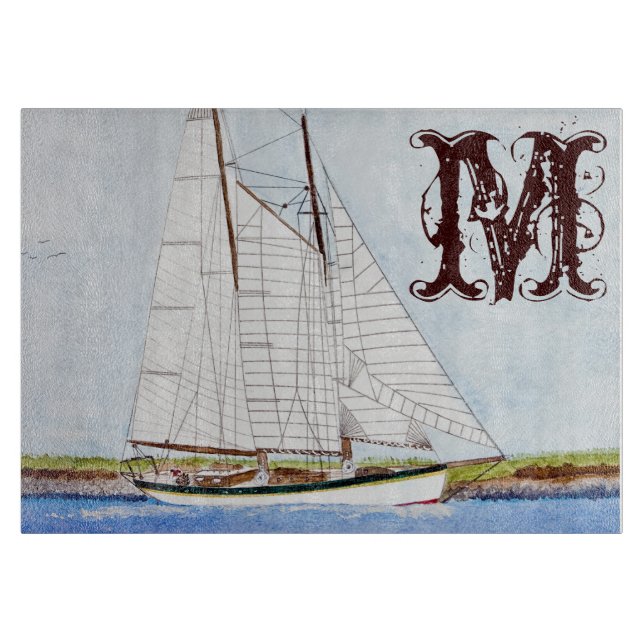 Planche À Découper Bateau nautique Monogramme Planche de coupe en ver (Devant)