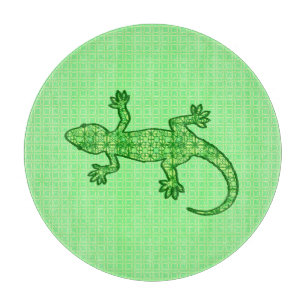 Planche À Découper Batik tribal Gecko - chaux et vert émeraude