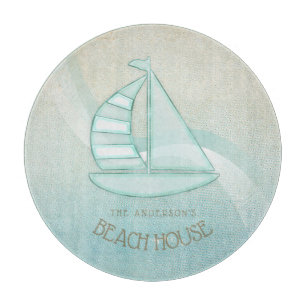 Planche À Découper Beach House Nautical Voilier Aqua Blue ID623