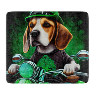 Planche À Découper Beagle Chien conduisant vélo St. Patrick's Day