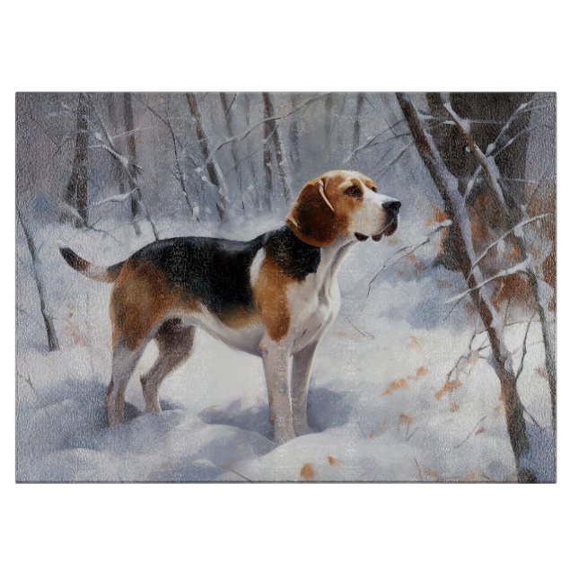 Planche À Découper Beagle Laisser Neige Noël (Devant)